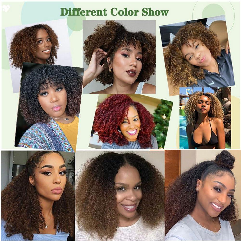 Kiss darling LASHES 4B 4C Afro Kinky Curly Clips in Human Hair Extensions for Women, Two Tone T#1B/4 Black to Brown Ombre Mongolian Curly Virgin Human Hair Clip Ins Extensions 20\"inch