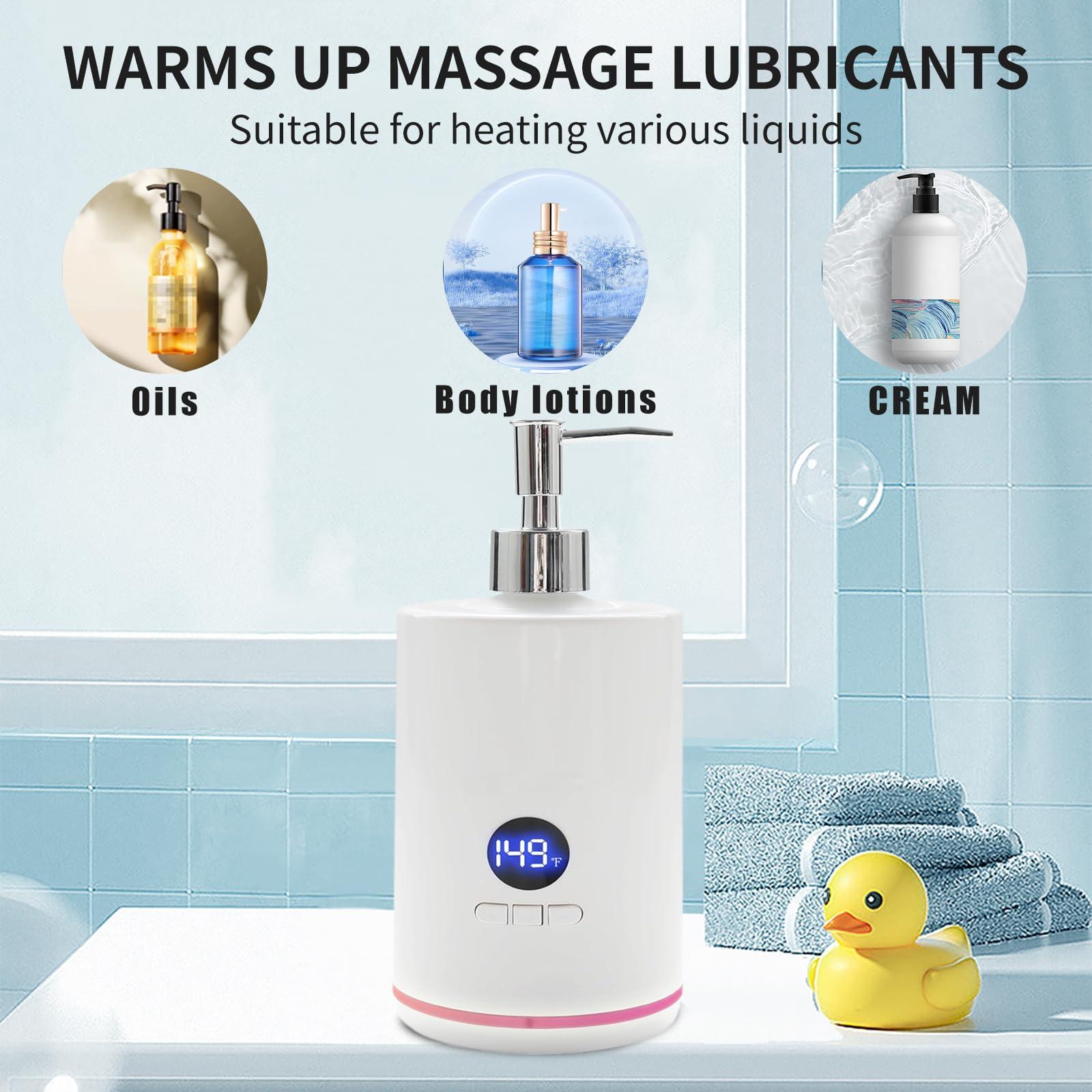 HYUNLAI HYUNLAI Upgrades Massage Oil Warmer with Two Oil Bottle, Professional Electric Lotion Warmer Dispenser Heater for SPA, Portable Lube Cream Gel Warmer for Salon Barber Shops (White)