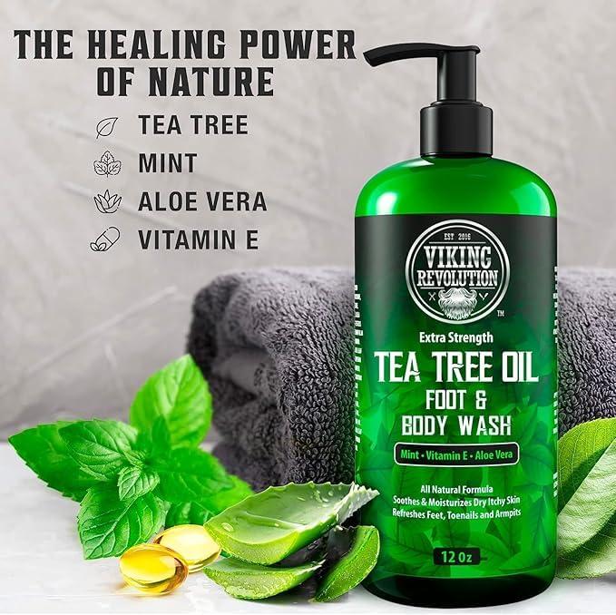 Viking Revolution Viking Revolution Tea Tree Oil Body Wash Soap for Men - Helps Athlete's Foot, Toenail, Jock Itch, Eczema, Ringworm & Body Odors - Extra Strength Men's Body Wash (2 Pack)