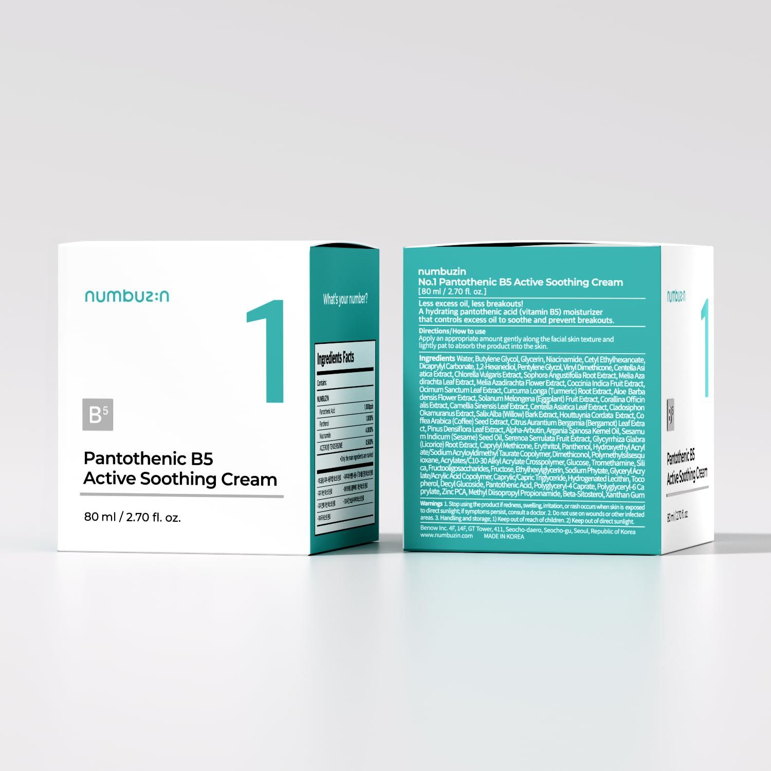 numbuzin numbuzin No.1 Cream | Pantothenic B5 Active Soothing Cream | Lightweight Hydrating Moisturizer, Pantothenic Acid, Niacinamide | Excess Oil Control, Soothes Acne | Non-Comedogenic | 2.70 fl. oz.