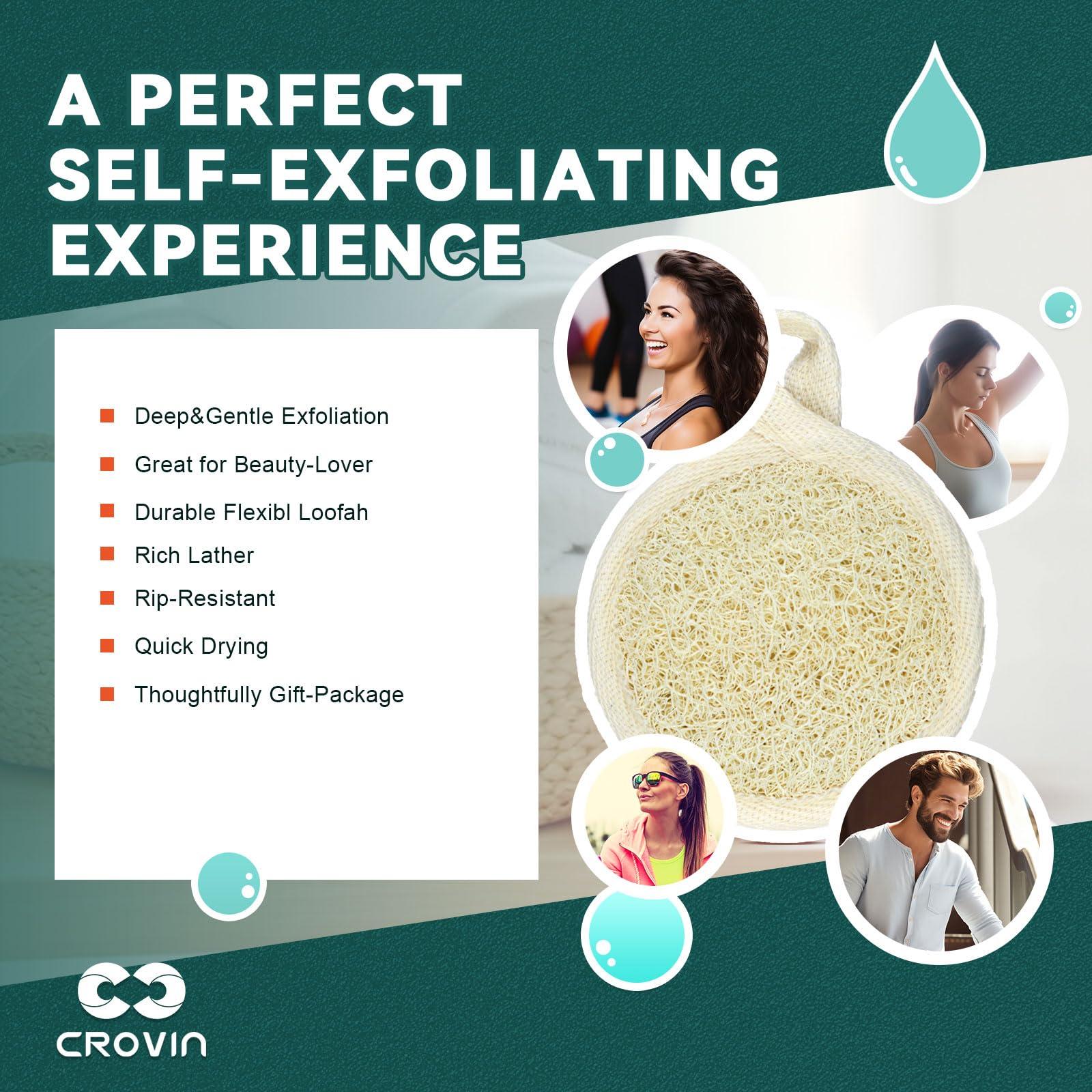 CROVIN CROVIN Shower Puffs and Premium Exfoliating Facial Loofah for Men and Women-Elastic Hand Strap Body Brush to Soothe, Cleanse Your Skin