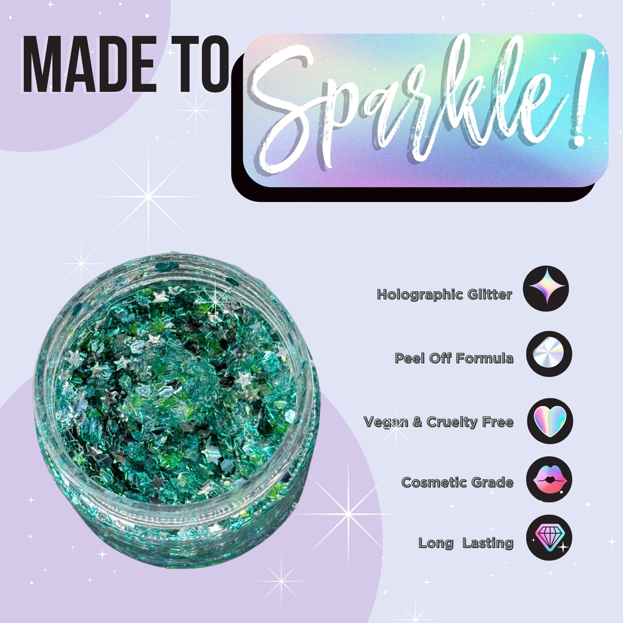 Stunt Trainer Stunt Trainer Cheer Glitter Face Body Makeup Peel Off Gel Chunky Holographic 15 Colors 1.6oz Vegan Cruelty Free Nontoxic Cheerleader Cheerleading Makeup