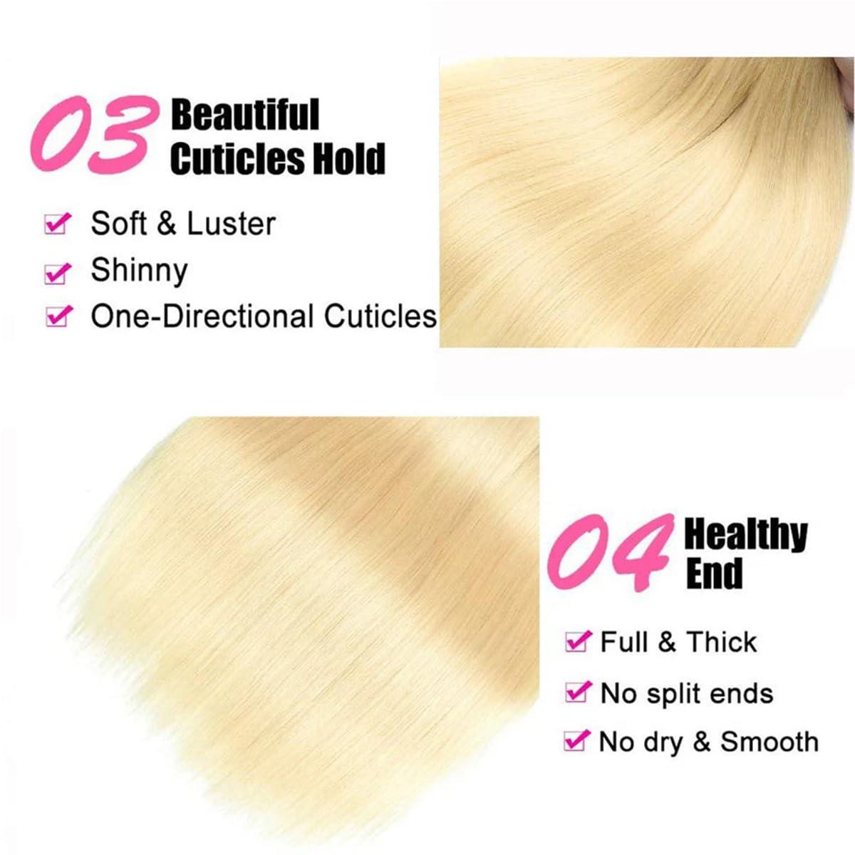 Binlvexin 613 Blonde Bundles Human Hair with Closure Frontal Blonde Human Hair 3 Bundles with 13x4 HD Frontal Closure 222426+20 613 Frontal Blonde Brazilian Virgin Straight Human Hair Weave