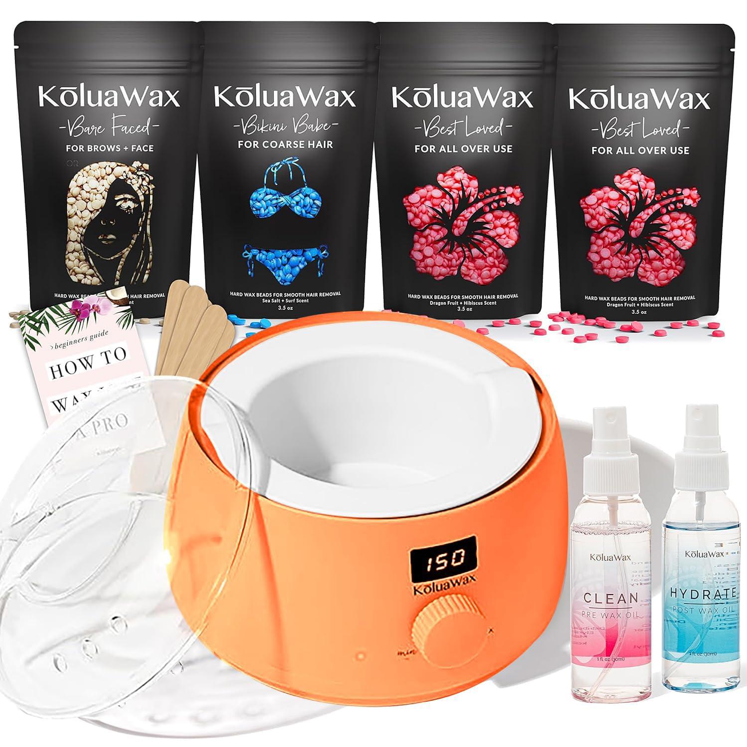 KoluaWax KoluaWax Premium Waxing Kit for Women - Hot Melt Hard Wax Warmer for Hair Removal, Eyebrow, Bikini, Legs, Face, Brazilian Wax - Machine, 4-Pack Beads, Accessories, Peach Fuzz