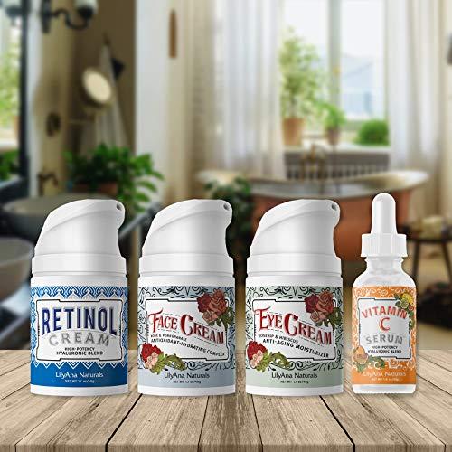 LilyAna Naturals LilyAna Naturals Skincare Gift Set - Retinol Cream, Vitamin C Serum, Eye Cream and Face Cream Moisturizer - Anti Aging Skin Care Sets for Women
