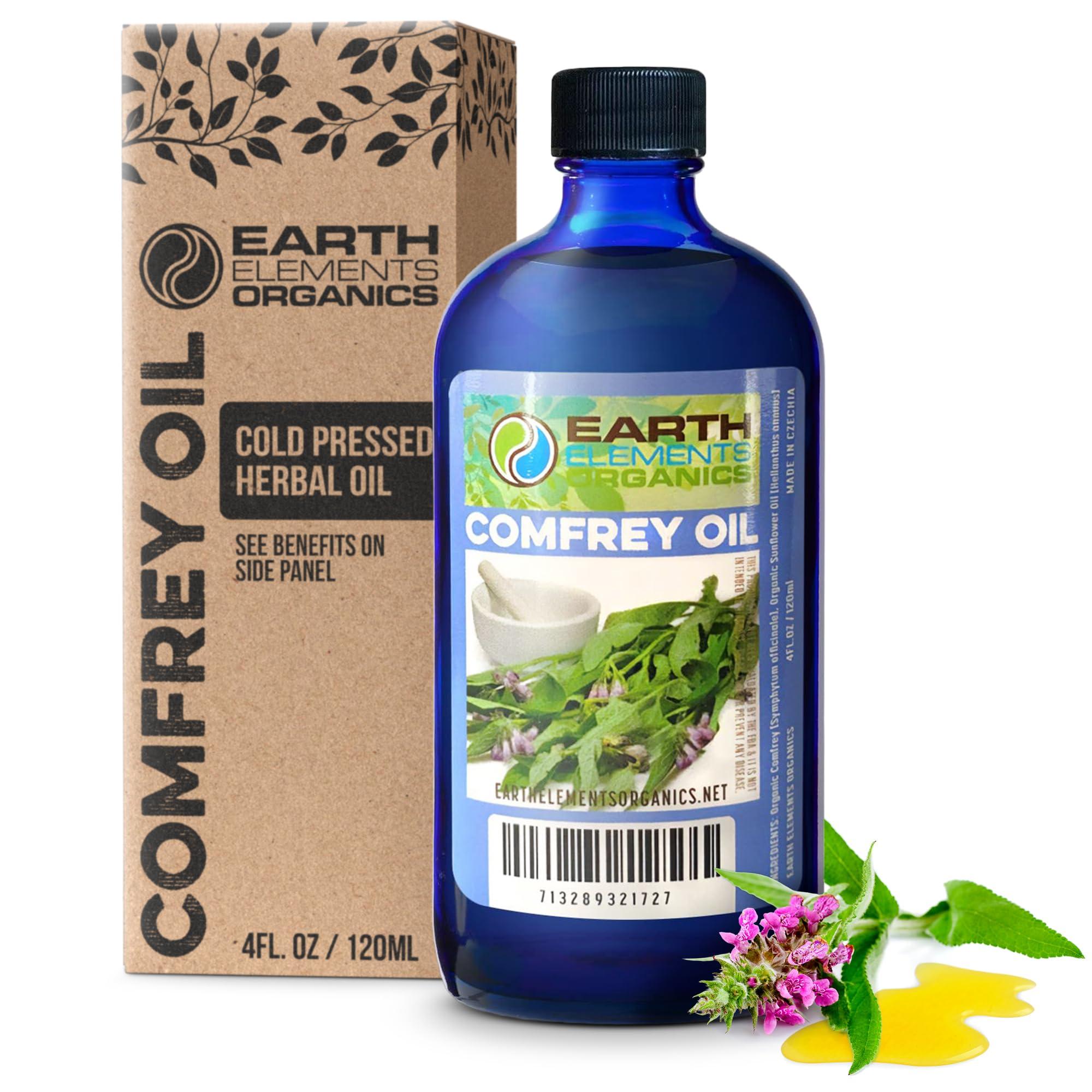Earth Elements Organics Organic Comfrey Oil Raw, Infused, Pressed Herbal Oil. Comfrey Leaf, Sunflower Seed Oil 4 fl.oz.
