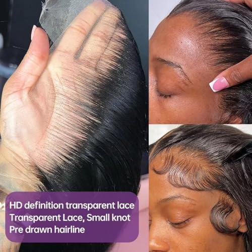 oulaer Short Bob Cut Wigs 180% Density Bone Straight Human Hair Wig For Black Women HD Transparent Lace Front Wig Pre Plucked With Baby Hair Brazilian Virgin Hair Short Wigs Bleached Knots 16Inch