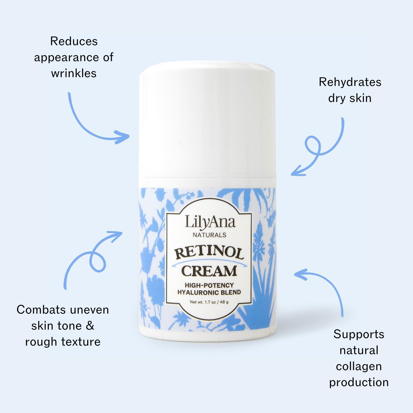 LilyAna Naturals LilyAna Naturals Retinol Cream - Anti-Aging Moisturizer for Face & Neck, Made in USA, Wrinkle Reduction - 1.7oz, 2 Pack