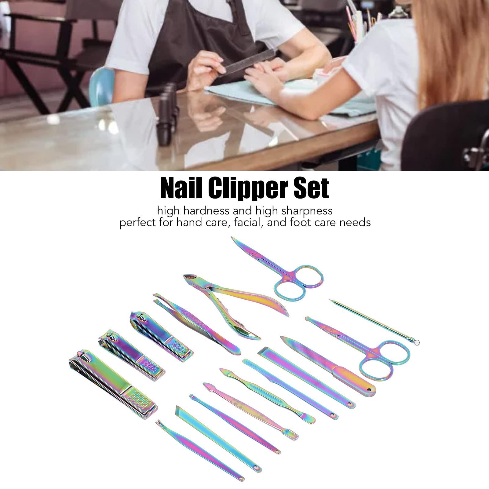 AONYAYBM AONYAYBM 16 Pcs Manicure Set,Stainless Steel Professional Manicure Kit with Storage Box,Color Coating Multifunction Portable Nail Clipper Set,Wide Application Nail Clippers Set