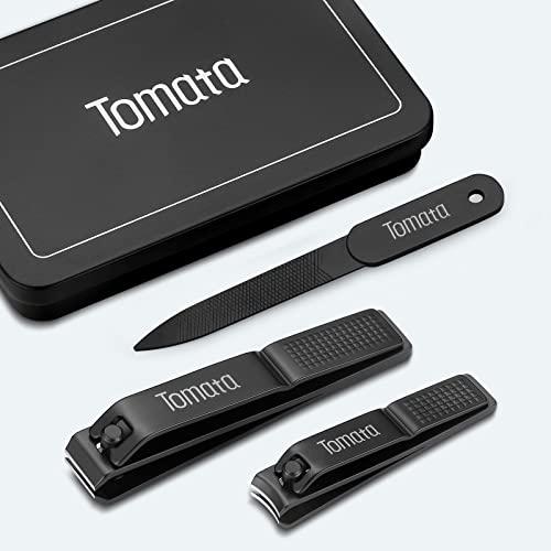 Tomata Tomata Nail Clippers Set for Thick Nails - Fingernail Clippers with File, Ultra Sharp Cutter for Ingrown Toenail Clippers (Black)