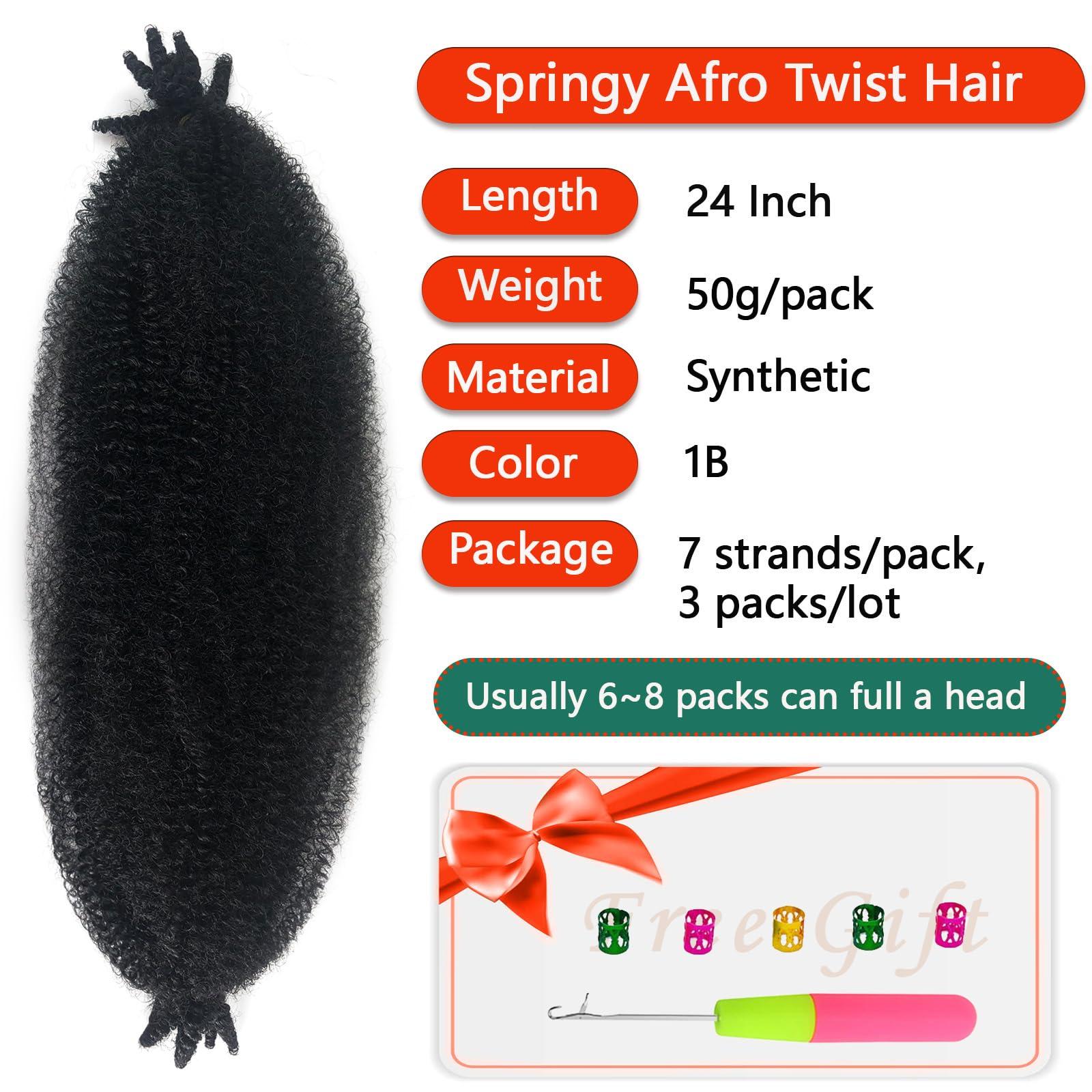 Kaidene Wrapping Hair for Soft Locs 24 Inch Springy Afro Twist Hair 3 Packs Soft Kinky Twist Braiding Hair for Distressed Locs 1B Nubian Twist Braids Pre-Separated Spring Twist Crochet Hair for Black Women