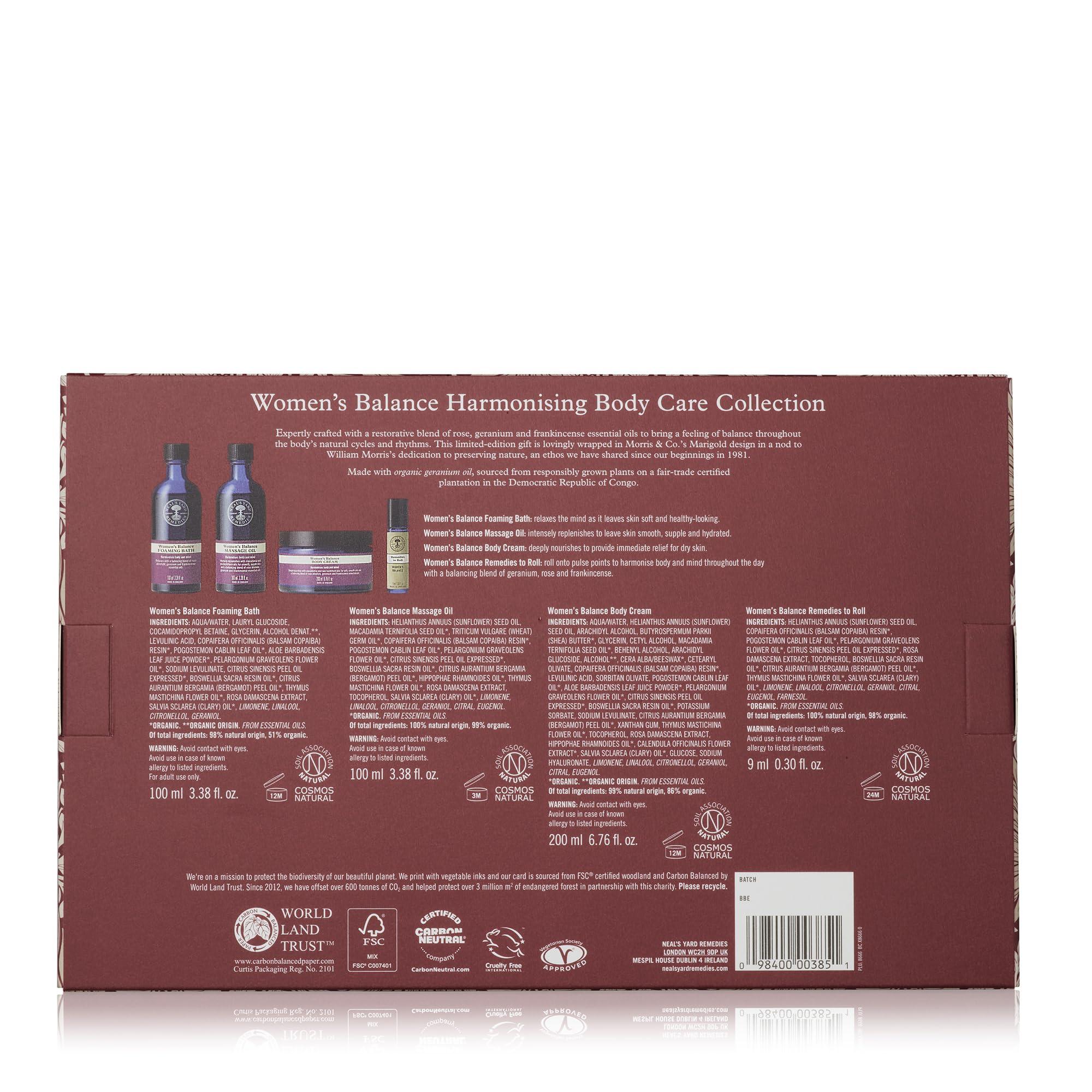 Neal\'s Yard Remedies Neal\'s Yard Remedies Balance Harmonising Collection for Women, Foaming Bath, Massage Oil, Body Cream & Balance Roll-On, Vegan & Cruelty-Free