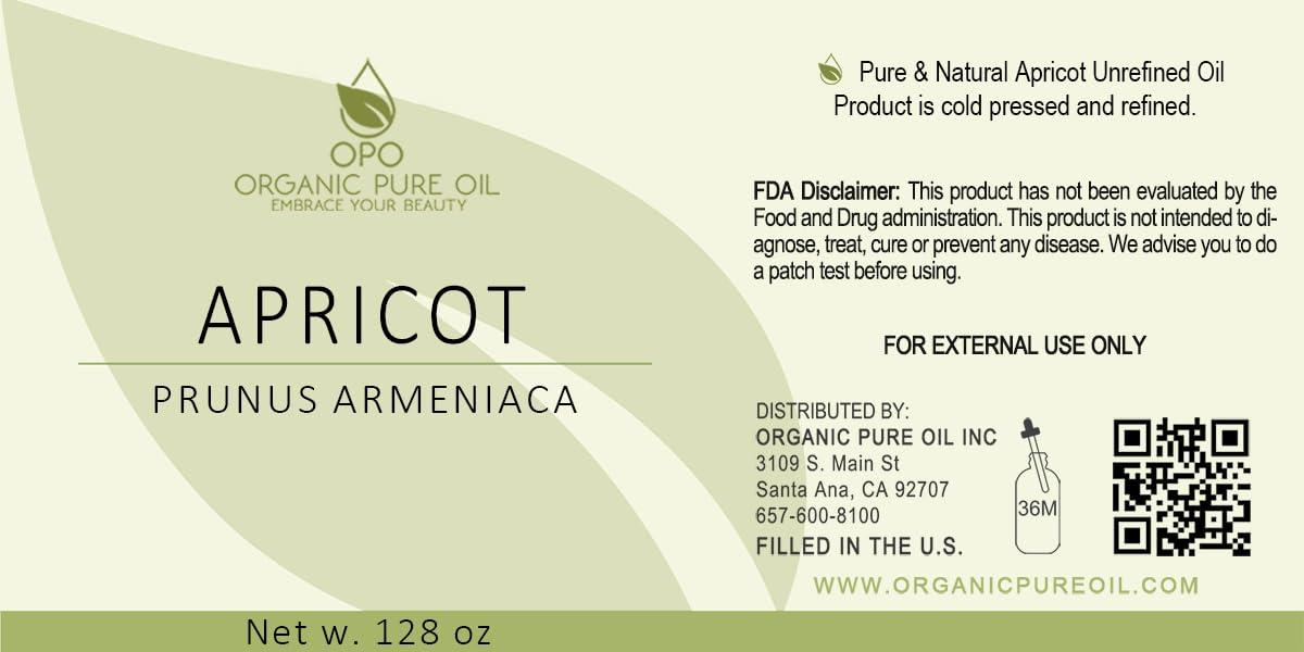 OPO Apricot Kernel Oil - Pure, Cold Pressed, Unrefined, Raw - Bitter Scent, Kernal - Perfect for Massage, Skin, Hair & Body Care 128 oz