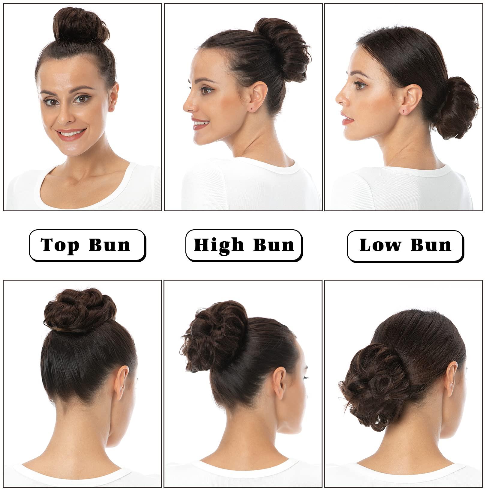 Bella Hair Bella Hair 100% Real Human Hair Scrunchie Messy Bun Hair Pieces for Women, Natural Looking Elastic Wavy Curly Up-Do Chignon Extensions (#1B Natural Black)