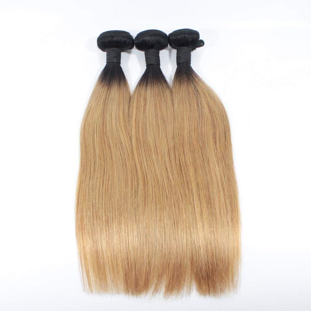 Forawme Forawme Soft Brazlian Virgin Ombre Hair Silk Straight Human Hair Weaving Extensions 3 Bundles 20 Inch #1B/27 Blonde Cheap Long Hair Weft Hair Extensions