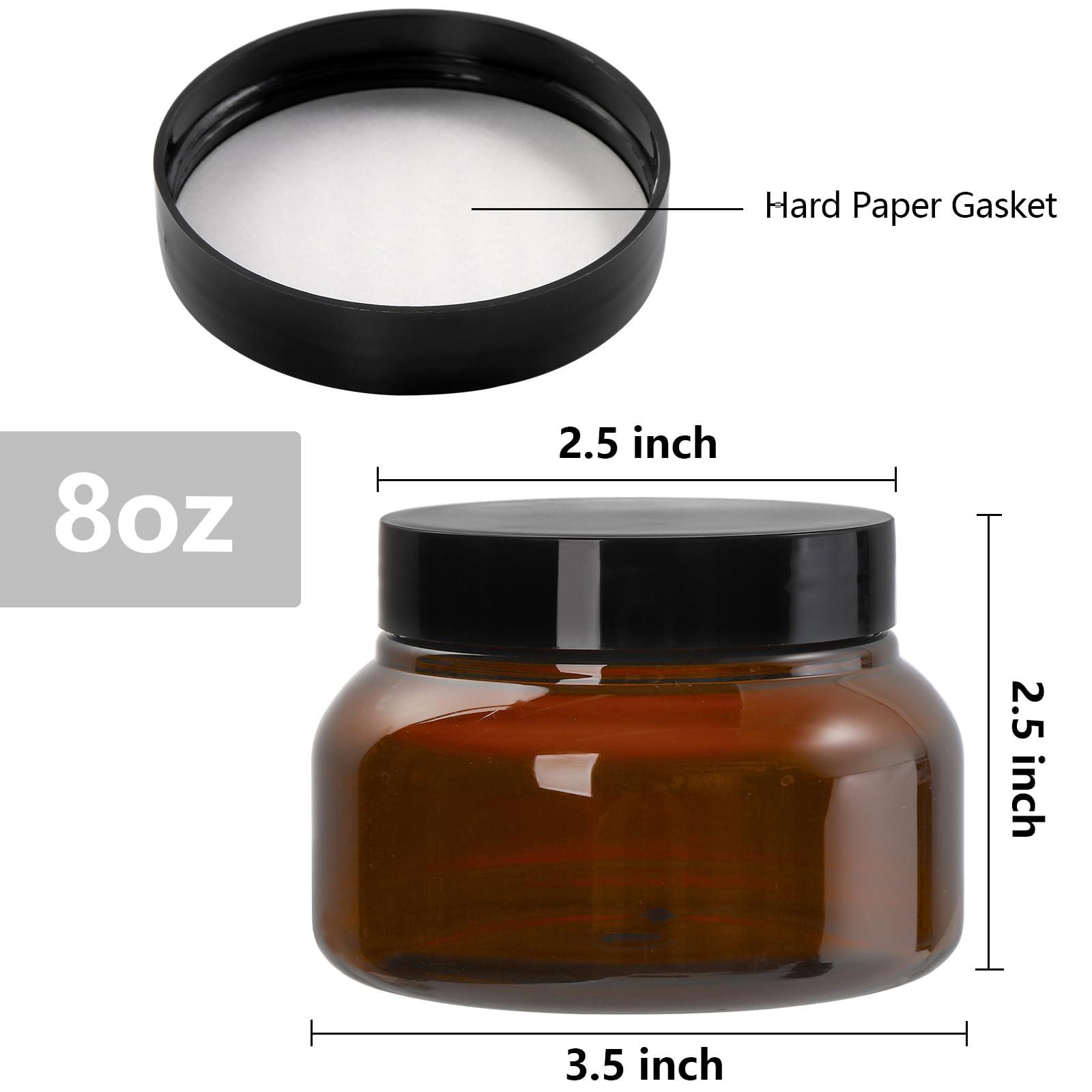 yarlung Yarlung 16 Pack 8 Oz Amber Plastic Jars with Lids, Brown Body Scrub Jars Empty Refillable Containers Round Low Profile Samples Jars for Lotion, Body Butter, Sugar Scrub, Cream