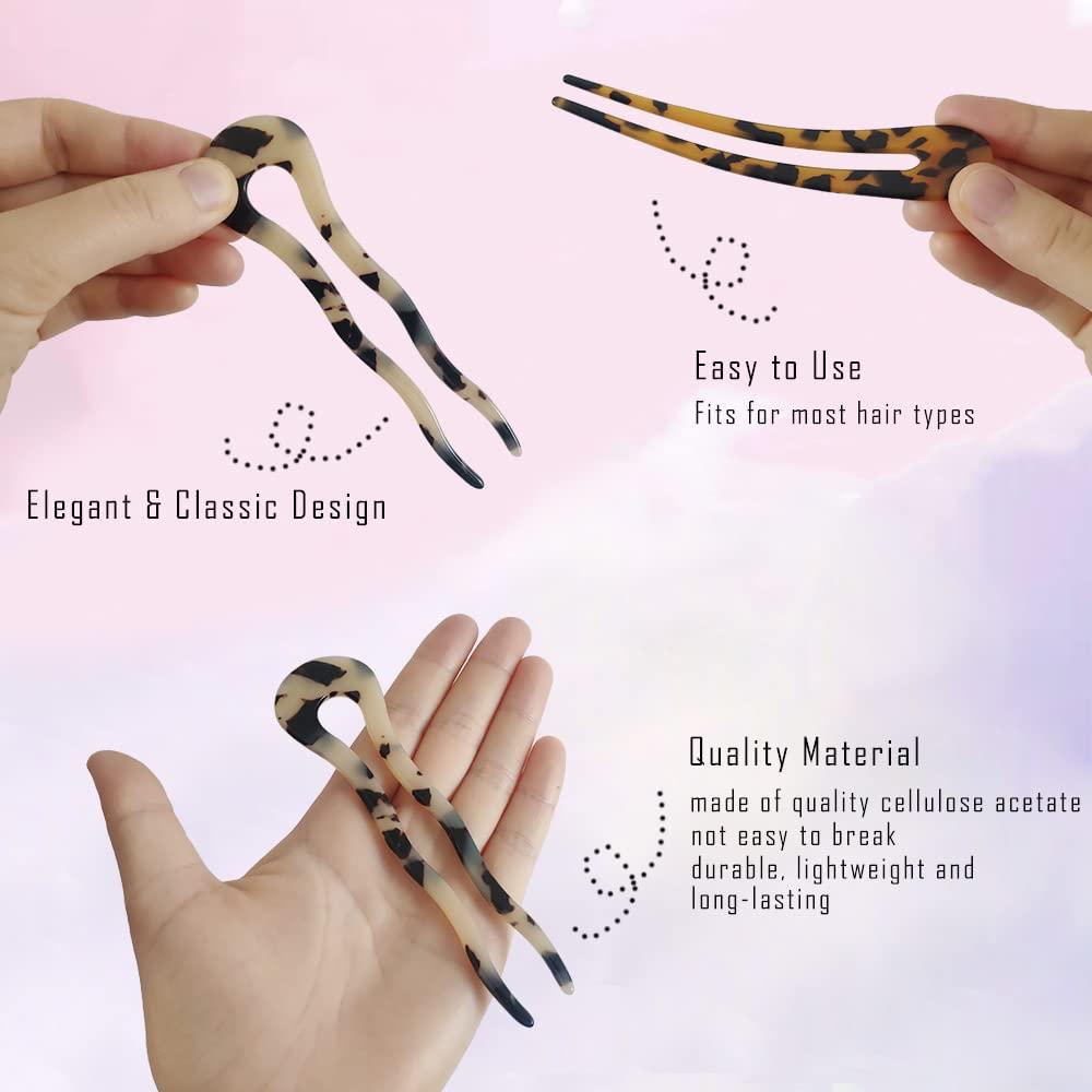 metulip 6 Pcs U-Shaped Hair Pins French Style Hair Pin Updo Bun Hair Sticks Wavy Chignon Pins Hair Accessories for Women and Girls