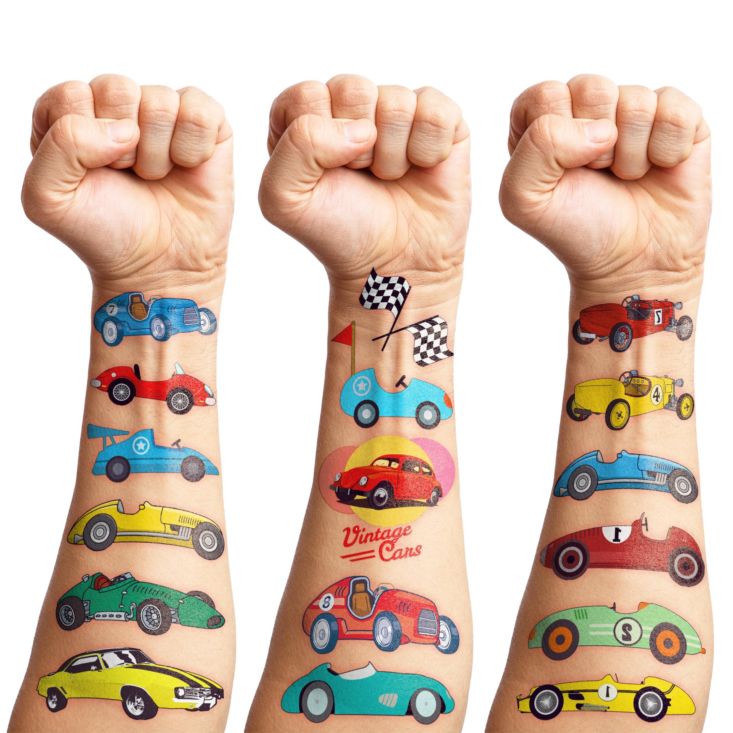 NinthAvenue Basics 96PCS Vintage Car Temporary Tattoos Classic Car Birthday Party Decorations, Retro Car Themed Favors, Supplies, Stickers for Kids Boys Girls, Gifts & School Rewards