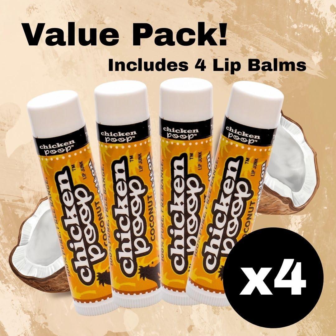 Simone Chickenbone Chicken Poop Lip Balm Simone Chickenbone Coconut 100% Natural Moisturizer for Dry Chapped Lips, 0.15 oz (Pack of 4)
