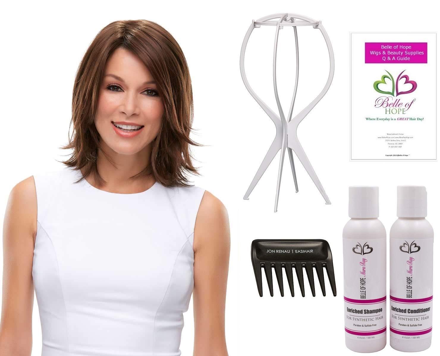 Jon Renau, Mara Ray Rosie Synthetic Lace Front Single Mono Wig by Jon Renau,Stand,Comb,Mara Ray 4oz Luxury Shamp & Cond,19 Page Belle of Hope Wig Care Booklet-Bundle 6pc (8RH14)
