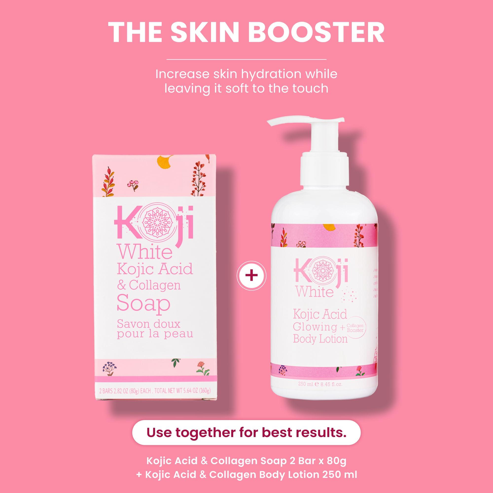 Koji White Koji White Kojic Acid & Collagen Skin Brightening Soap for Face & Natural Glowing Skin - Moisturizer, Body Cleansing Bar, Reduce the Appearance of Wrinkles, Vegan, Paraben-Free, 2.82 oz (2 Bars)