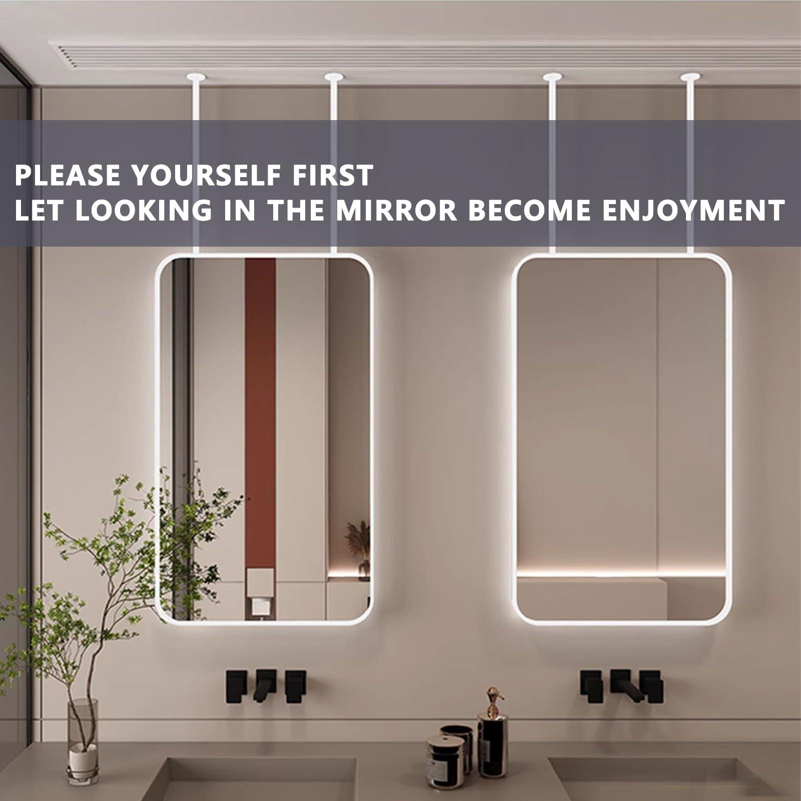 Gaommini Gaommini Ceiling Mounted Hanging Mirror Square with White Metal Frame and Double Boom, Bathroom Mirrors Large Rectangle Mirror for Vanity Makeup Shaving (Size : 40cmx60cm)