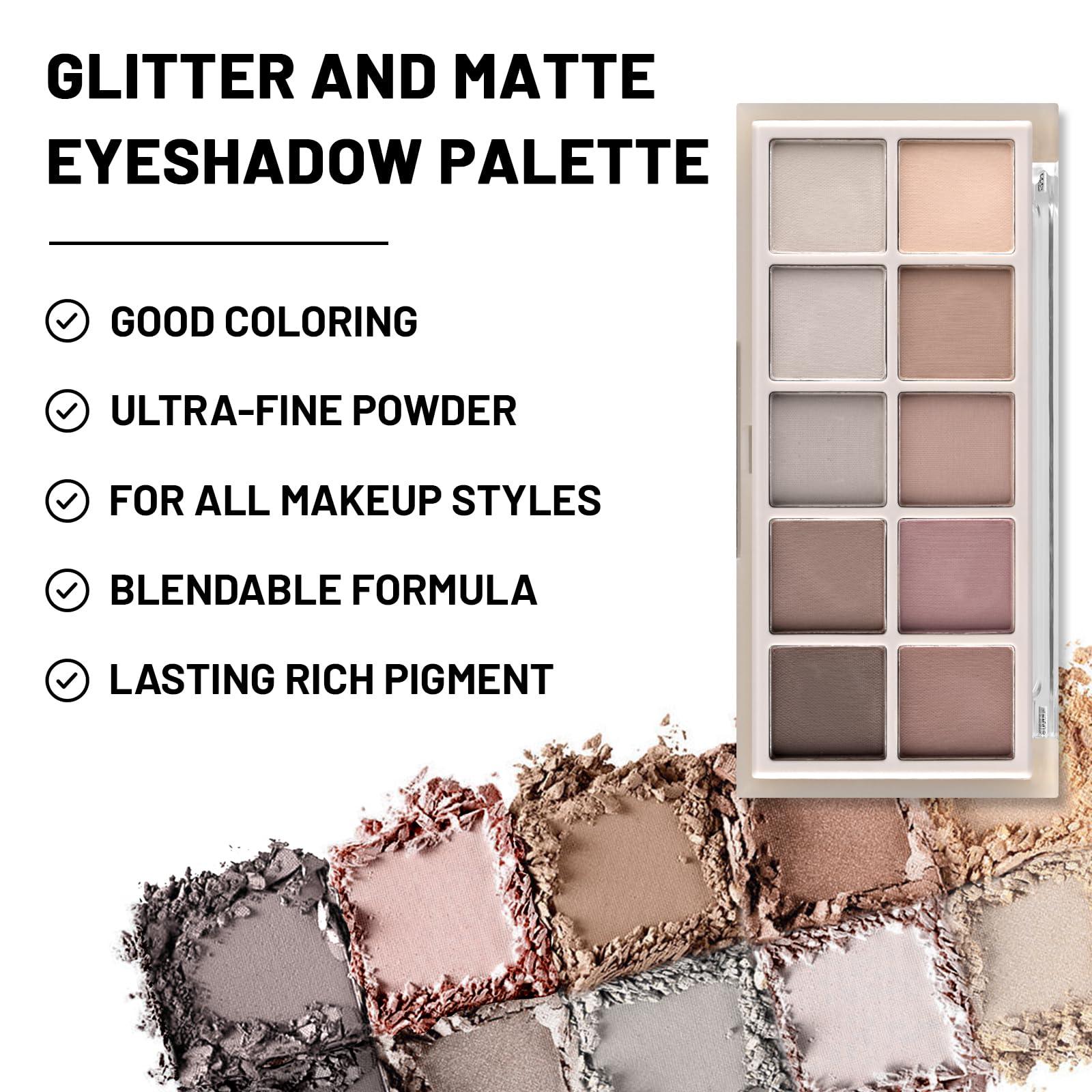 KYDA KYDA 10 Colors Grey Matte Eyeshadow Palette, Grey Brown Matte Eyeshadow, High Pigmented Nude Brown Eyeshadow Colors, Neutral Taupe Eyeshadow Palette, Smokey Grey Eye Shadow, Cool Tone Eyes Makeup