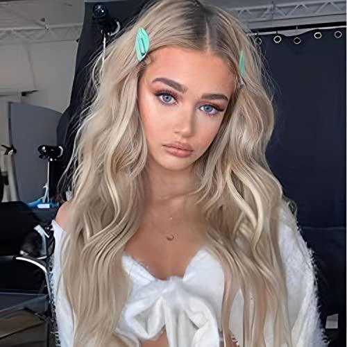 HAIRCUBE HAIRCUBE Long Light Blonde Lace Front Wigs for Women,Natural Synthetic Curly Wig with Dark Roots for Daily Party 27 Inches