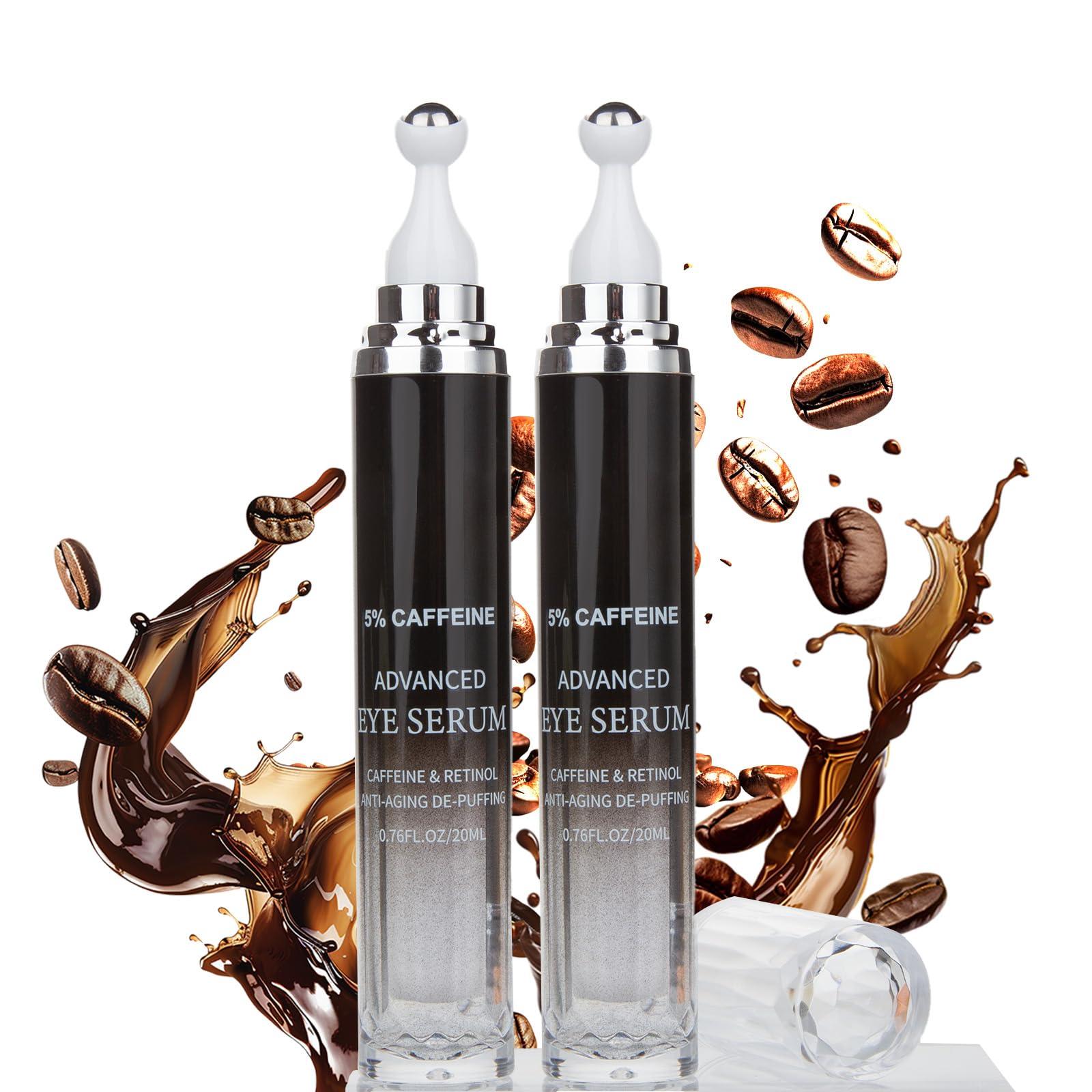 mopayzer Caffeine Eye Cream for Puffiness & Dark Circles, Under Eye Cream for Puffy Eyes, Eye Bags & Wrinkles, 2 PCS Anti Aging Eye Serum with Under Eye Roller, Reduces Fine Lines & Moisturize Skin.