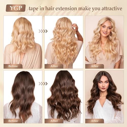 YGP YGP Brown Tape in Hair Extensions Human Hair 22 Inch 50g 20 pcs Dark Brown Tape in Extensions Seamless Skin Weft Invisible Tape Hair Extensions