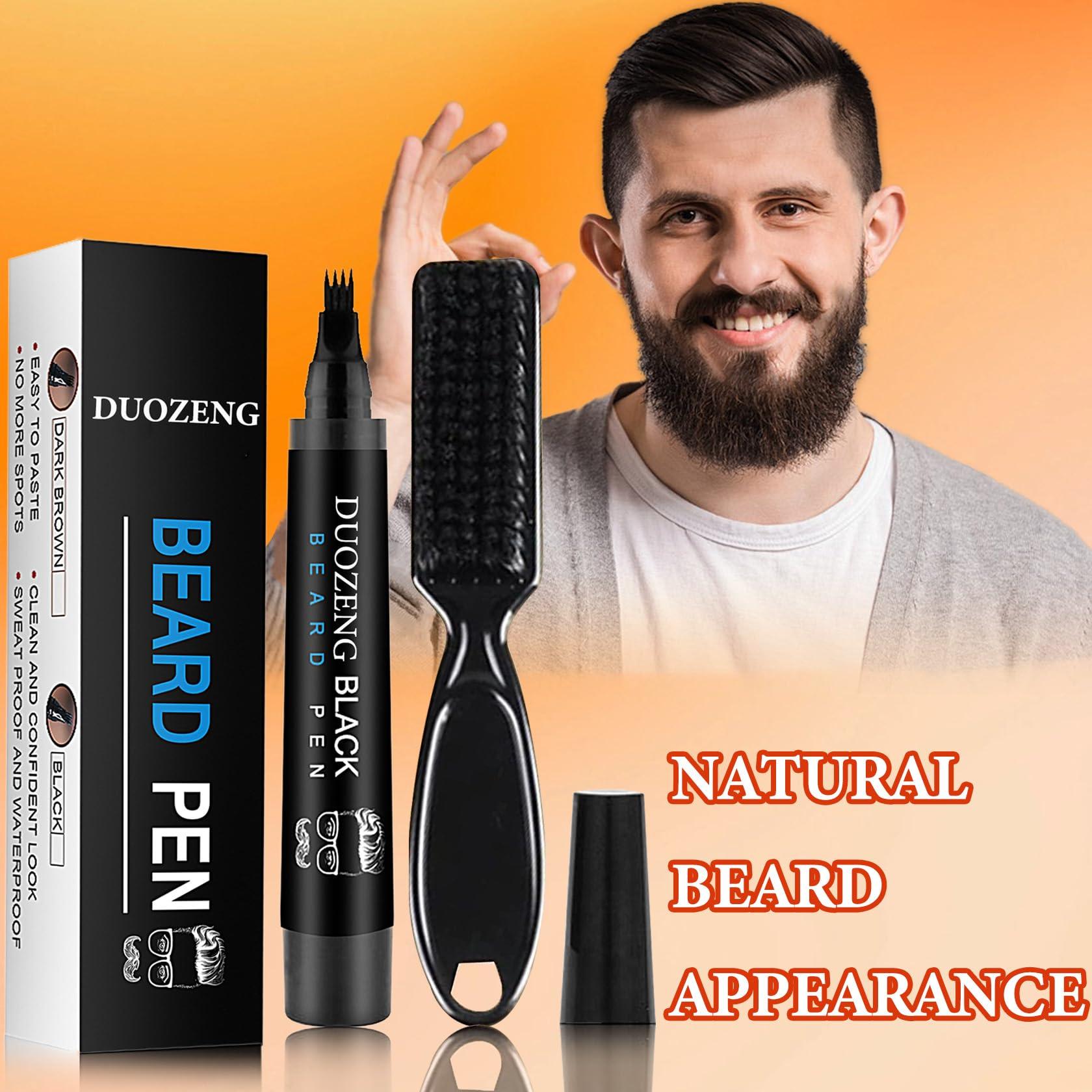 DuoZeng Beard Pencil Filler for Men,Beard Pen Filler Long Lasting Coverage Waterproof & Natural Finish Beard Filling Pen with Brush,Barber Styling Pencil - Fill, Shape & Define Perfect Beard(Black)