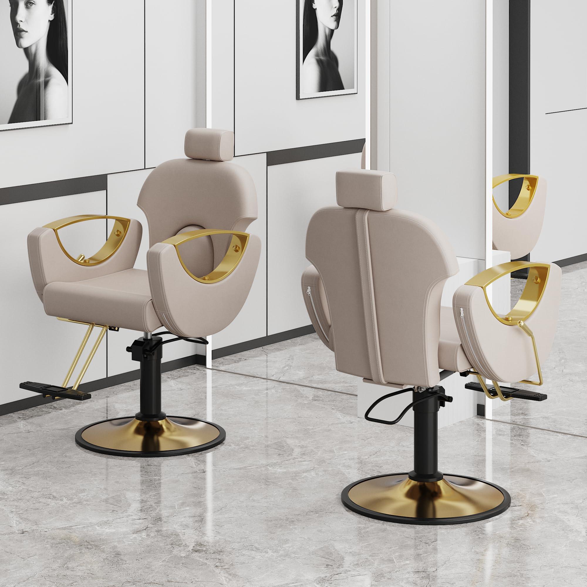 YOCONYO YOCONYO Barber Chair, Reclining Hair Salon Chair, 360 Degrees Swivel Styling Chair, Height Adjustable Hydraulic Shampoo Chair, Spa Equipment (Gray)