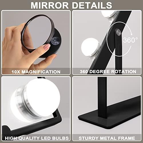 Hansong Hansong Vanity Mirror with Lights and Wireless Charging Hollywood Mirror with Lights and Phone Holder 12 LED Bulb Music Speaker Makeup Mirror with Lights 3 Color Lighting Modes Black