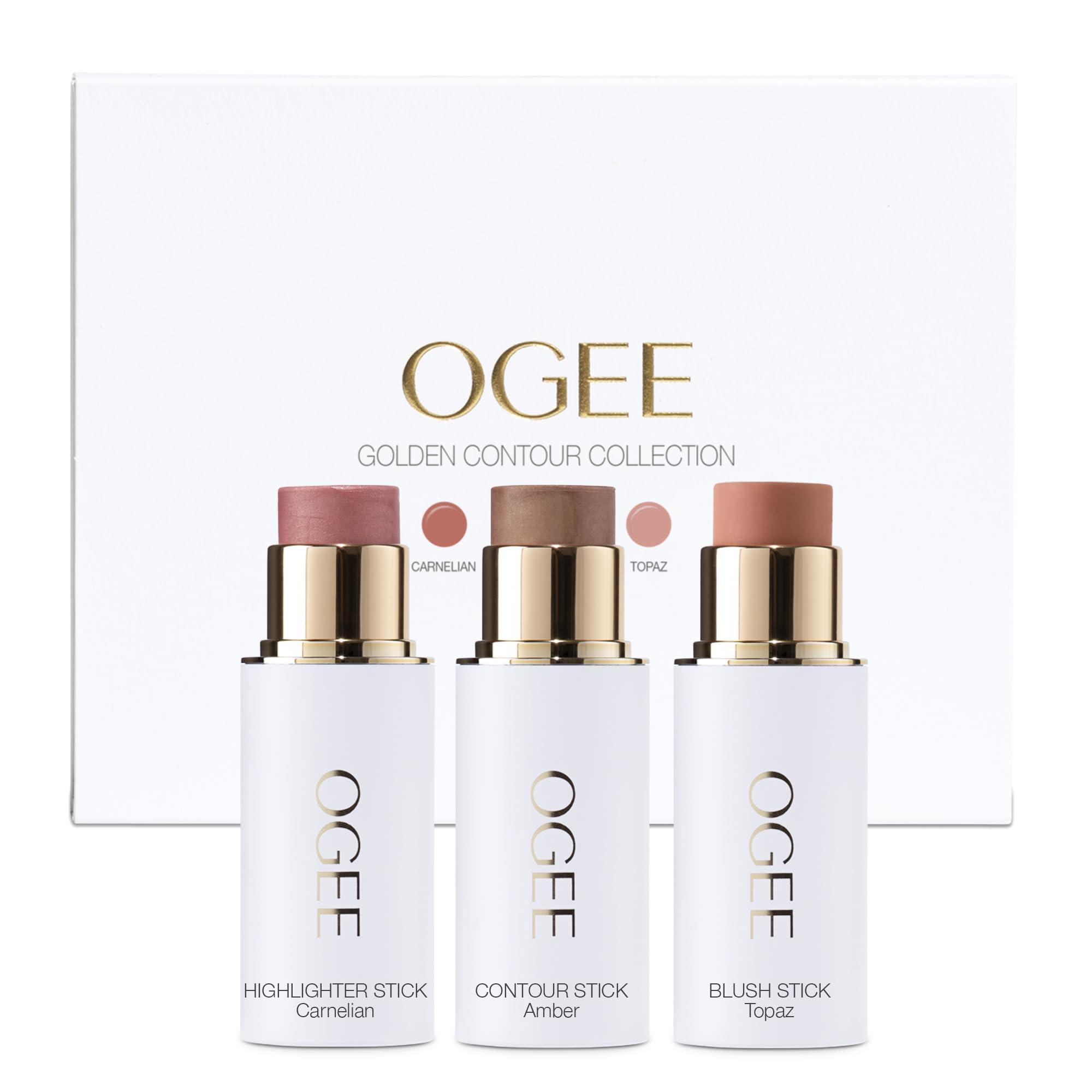 Ogee Ogee Face Stick Trio - Golden Contour Stick Makeup Collection - Certified Organic Bronzer, Blush Stick, and Highlighter Stick for a Flawless Look