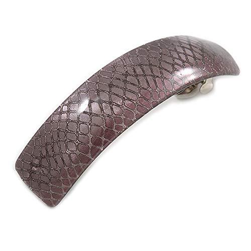 Avalaya Avalaya Taupe Snake Print Acrylic Square Barrette/Hair Clip in Silver Tone - 90mm Long