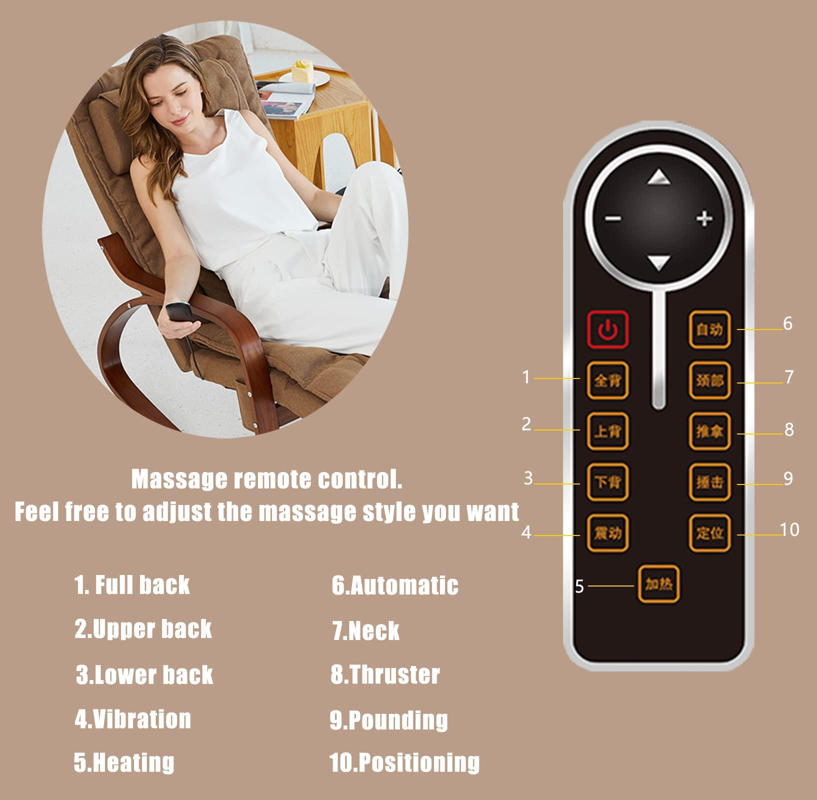 TBQATNTS Wood Rocker Recliner with Footrest and Massage,Multifunctional Rocking Massage Chair and Recliner,Shiatsu Massage Chair,with Vibration Massage and Heating Function for Body Relaxation,Brown,White,2