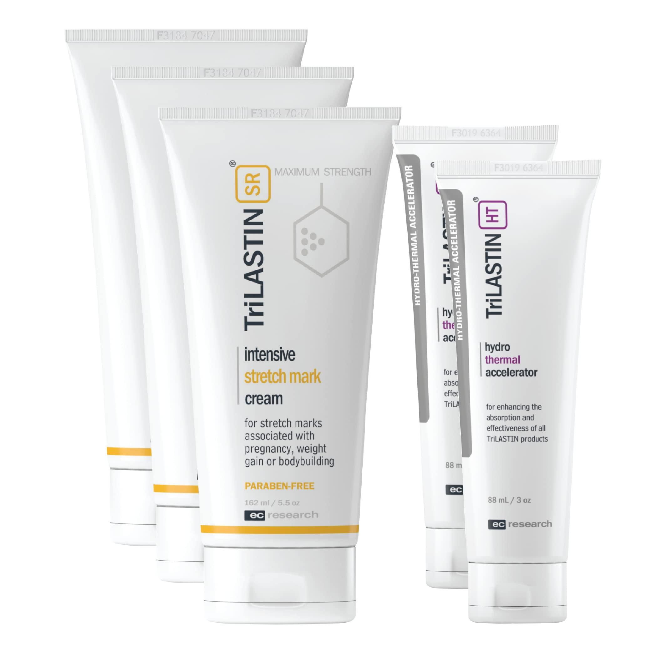 TriLASTIN TriLASTIN-SR Intensive Stretch Mark Cream (3 count - 5.5 oz) Bundle with Hydro-Thermal Accelerator (2 count - 3 oz) | Fast-Acting Stretch Marks Remover | Hypoallergenic & Paraben-free