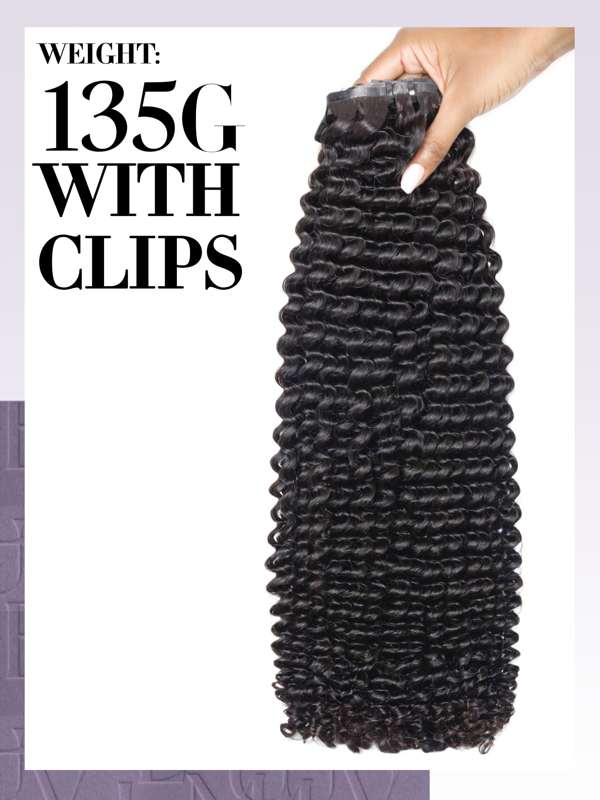 LUVME LUVME Curly Clip in Hair Extensions 24 Inch 135g 7pcs Seamless Clip in Hair Extensions Human Hair Kinky Curly Clip Ins for Women