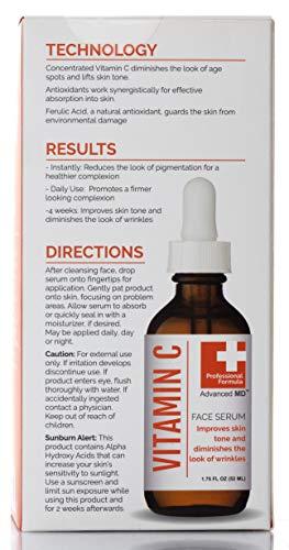 Advanced MD Advanced MD Vitamin C Brightening Face Serum Skin Care - Professional Formula To Diminish The Look of Age Spots & Lift Skin Tone - Concentrated Vitamin C, Ferulic Acid, Antioxidants