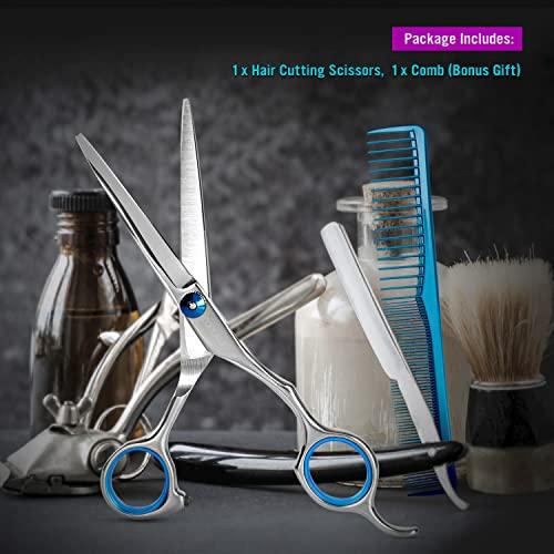 COOLALA COOLALA Stainless Steel Hair Cutting Scissors 6.5 Inch Hairdressing Razor Shears Professional Salon Barber Haircut Scissors, One Comb Included, Home Use for Man Woman Adults Kids Babies