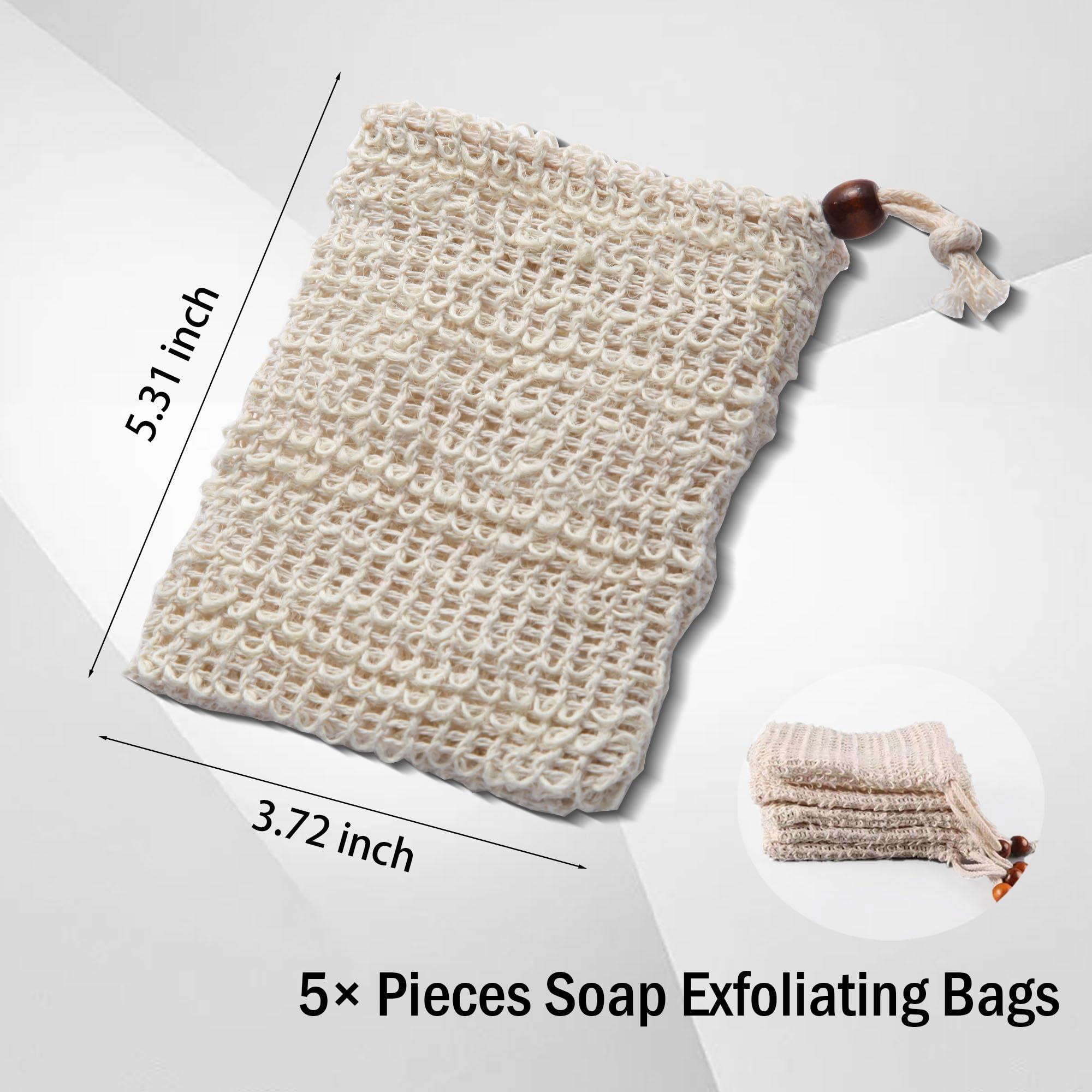 RGQHM RGQHM 5PCS Bar Soap Pouch for Shower, Natural Sisal Fiber Soap Savers for Bar Soap, Fast Foaming and Drying Mesh Soap Bag, Great Exfoliating Body Scrubber for Daily Use