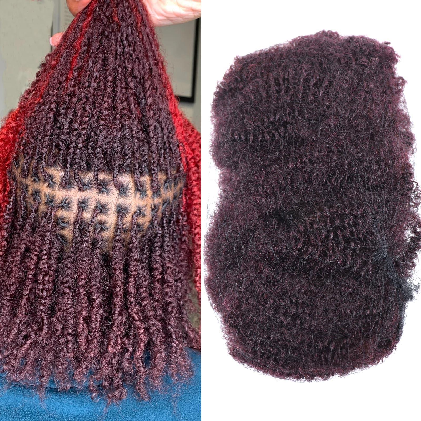HAPPY&CC HAPPY&CC Afro Kinky Bulk Human Hair for Dreadlock Extensions, Repair Locs Twists and Braids 99J Burgundy Color 12 Inch 50Gram