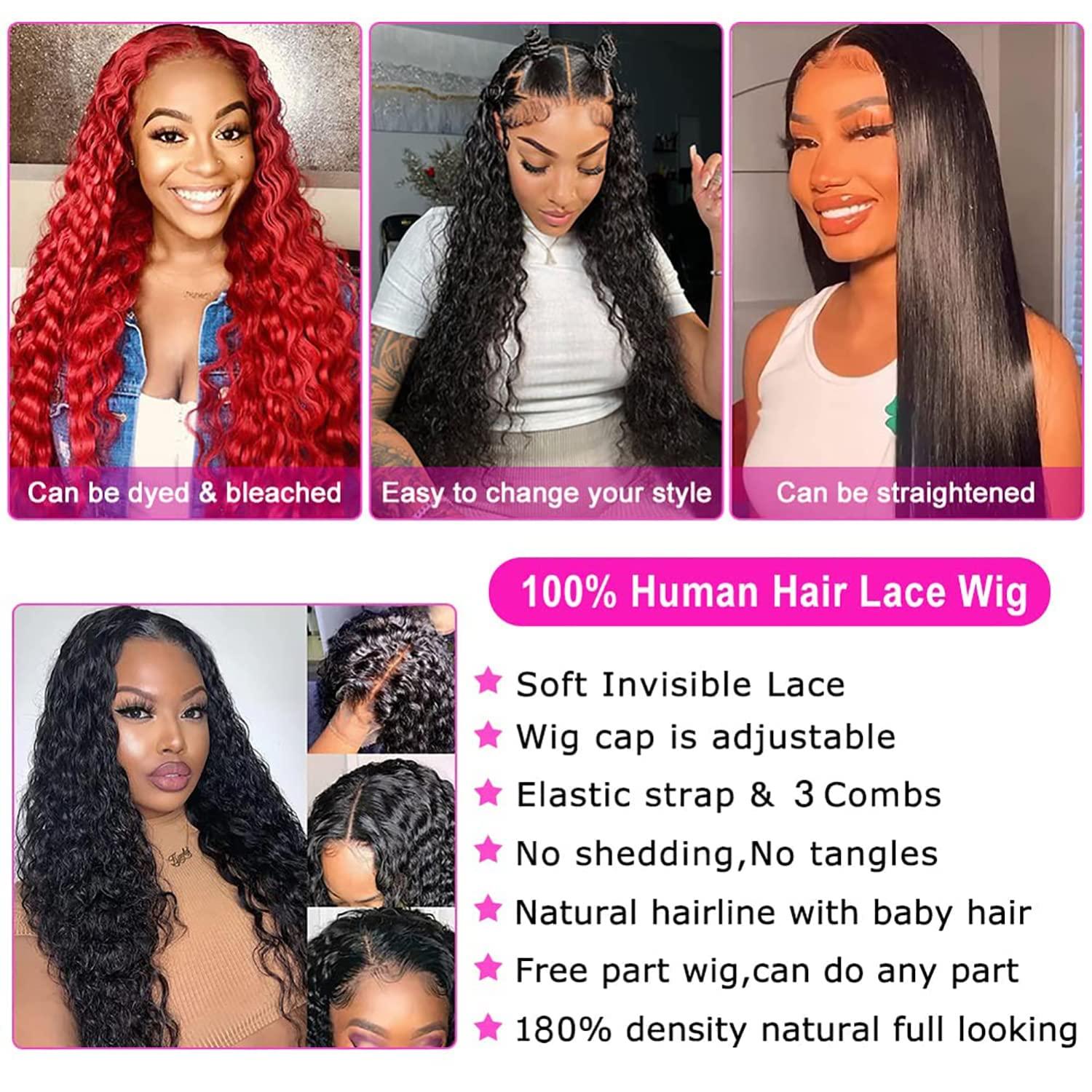 SNJON SNJON 13x6 Lace Front Wigs Human Hair 180 Density HD Transparent Frontal Wigs Human Hair Water Wave Wigs for Women Curly Lace Frontal Wet and Wavy Human Hair Wig Pre Plucked with Baby Hair (32 Inch)