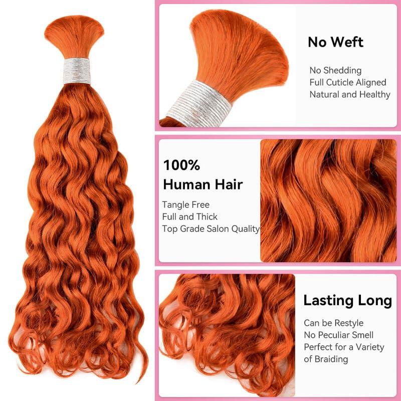 CVOHAIR LA Human Braiding Hair #350 Dark Ginger 1 Bundle 100g 16 Inch Italian Curly Bulk Human Hair for Braiding 100% Human Hair for Boho Braids No Weft Hair Extensions