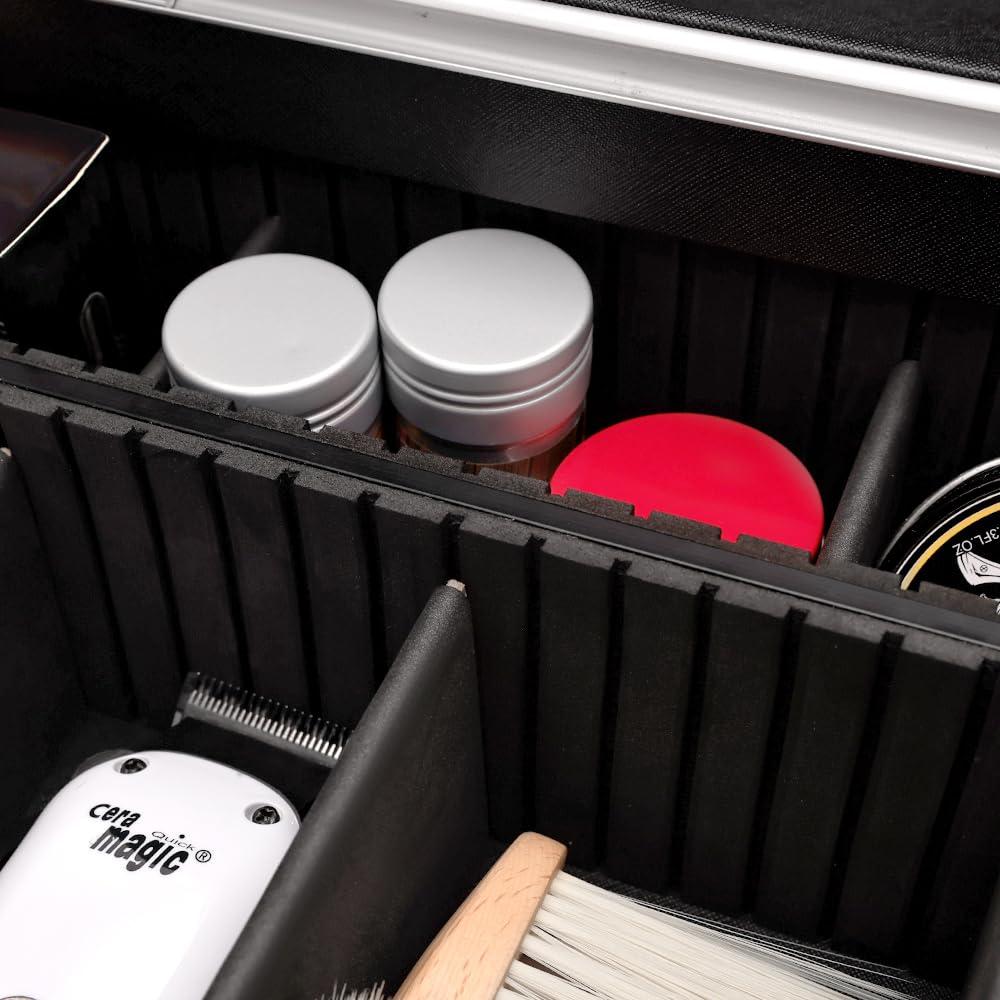 BARBERPLAN Barbershop Supplies Case, Large Organizer Makeup Case Train with Two Tray and Multiple Storage Slots Executive for Barbershop, Hair Salon, Home Haircuts, Beauty and Makeup