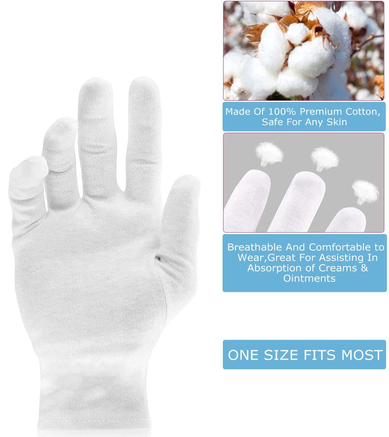 CGBOOM 3 Pairs Moisturizing Gloves Over Night Bedtime White Cotton | Cosmetic Inspection Premium Cloth Quality | Eczema Dry Sensitive Irritated Skin Spa Therapy Secure Wristband| One Size Fits Most