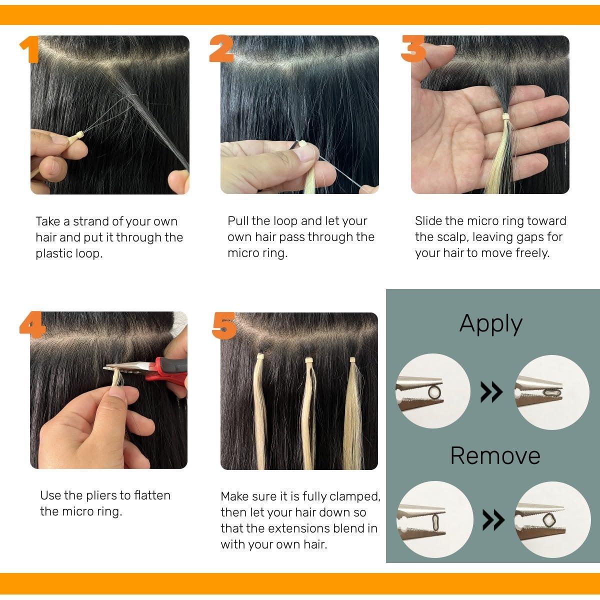 Jinyisong Micro Link Hair Extensions Human Hair 18 Inch Bead In Hair Extensions Micro Loop Human Hair Extension 0.5g/s 50g Invisible Beaded Hair Extensions #1 Jet Black