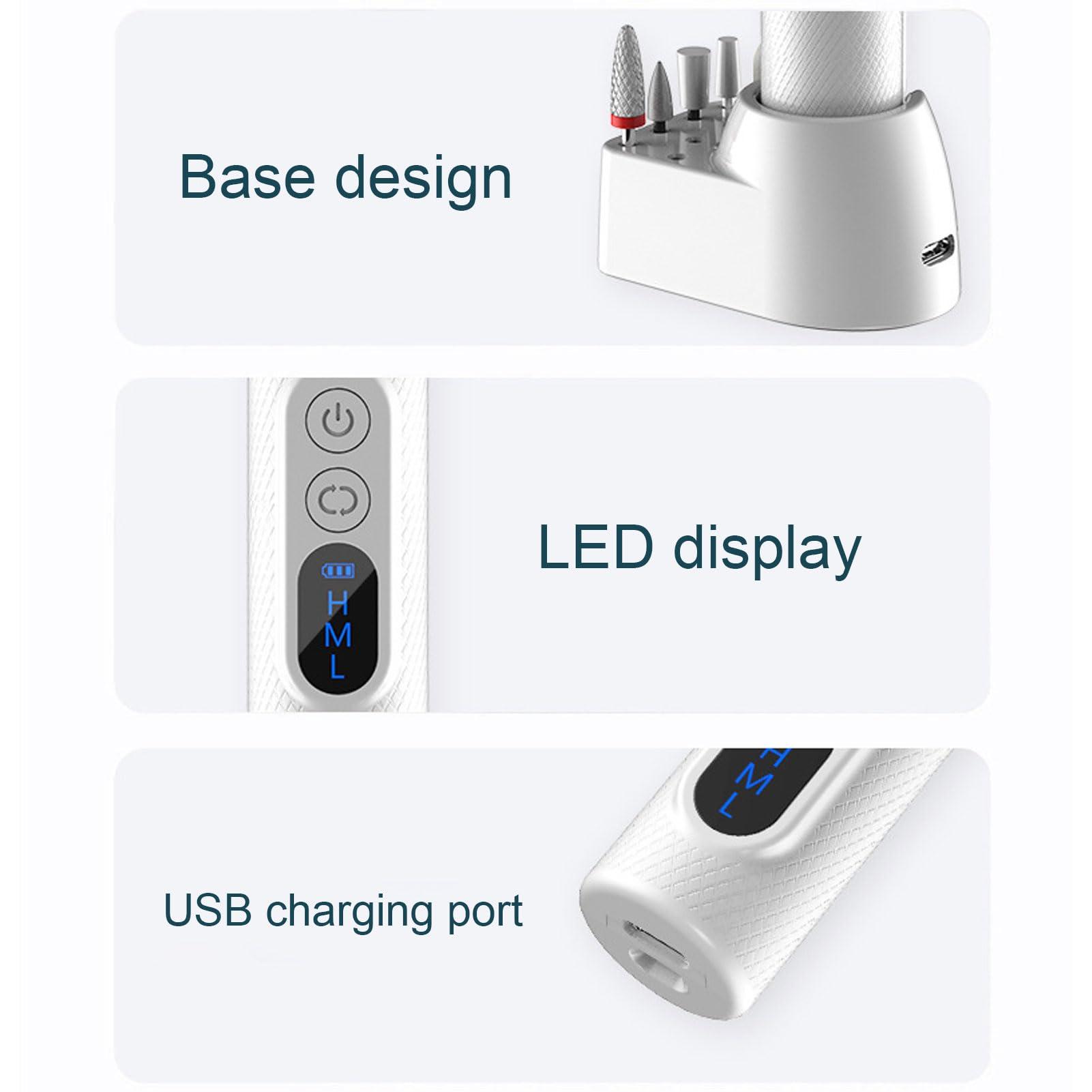 Enlybee Professional Nail Care Drill Set - USB Rechargedable, Portable, 3 - Speed Adjustable for Manicure Pedicure Exfoliation