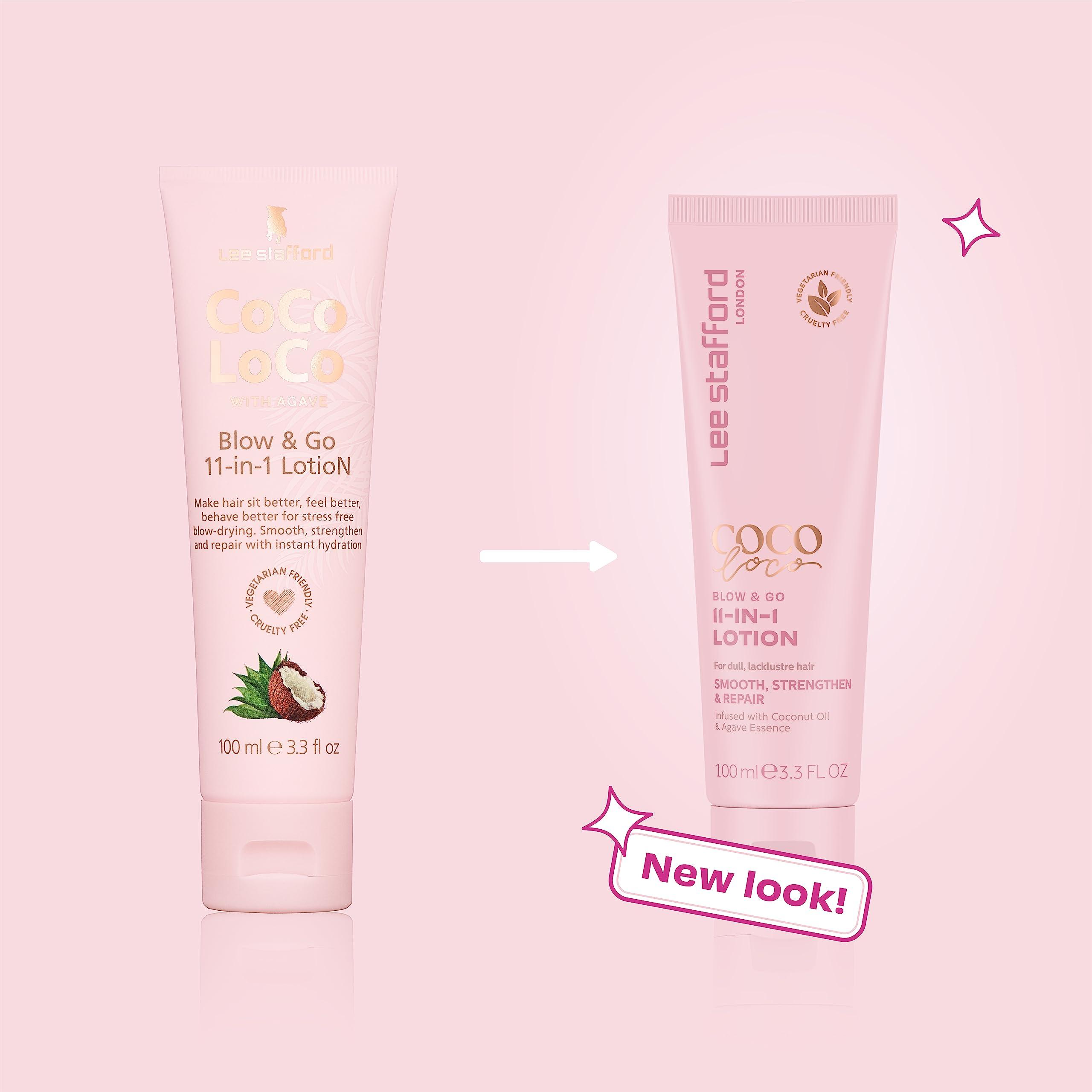 Lee Stafford Lee Stafford Blow Dry Hair Lotion | Coco Loco Collection - 11-in-1 Leave In Styling Cream, Heat Procectant & Hyrdates Hair with a HIgh Shine Finish, Coconut Scented, Curls or Sleek Styles, 3.3 Fl Oz