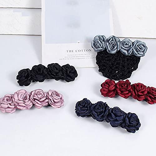 Generic Rose Spring Clip Crochet Bun Net Snood Office Lady Bow Tie Net Pocket Hairpin Clothing Hair Clips (rough net, Red)
